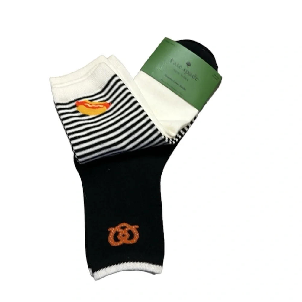 Kate Spade 3 Pairs of Crew Socks in Fun Design. New with Tags